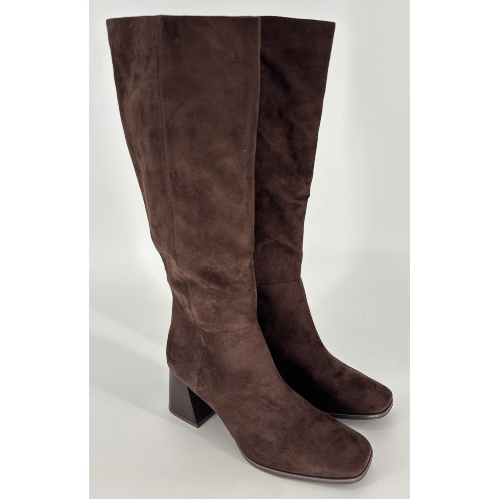 Nordstrom Rack Newbury Boots Brown Women Size 9.5 Faux-Suede Square Toe Heels